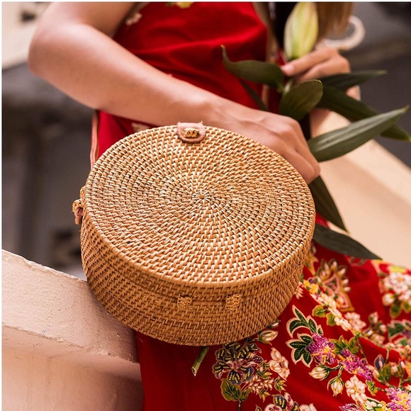 Round Rattan Hand Woven Purse - Straw Bag - New - Picture 2 of 8